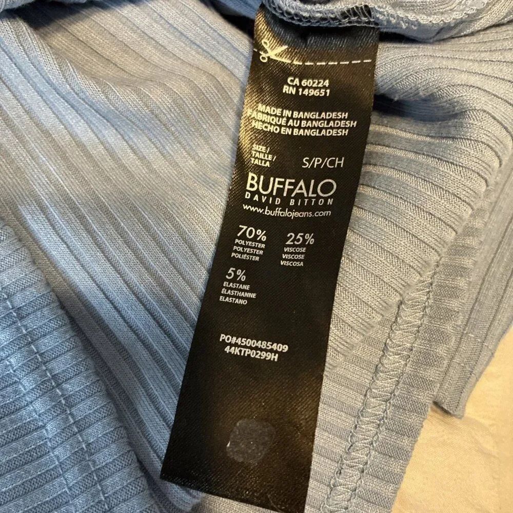 buffalo david edition Crew Neck blue ribbed long sleeve knit top Small - Picture 4 of 5